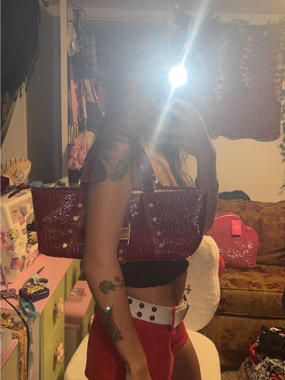 Baby Phat Burgundy Patent Croc Shoulder Bag